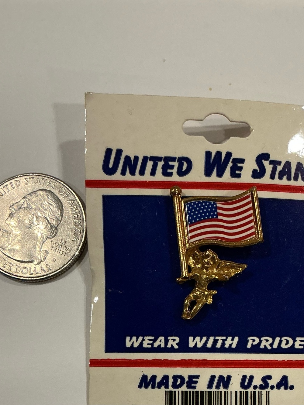 United We Stand American Flag Angel Pin - Gold and Red/Blue